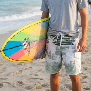 U.S. Apparel Men's South Beach Hybrid Green and White Board Shorts, Small